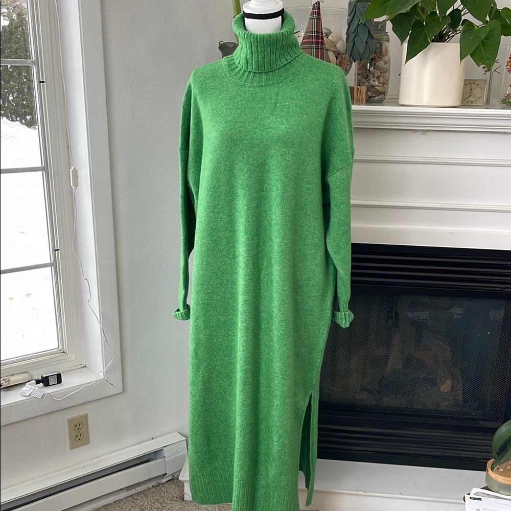 Anthropologie Green Turtleneck Sweater Dress